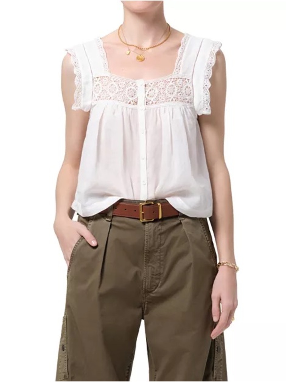 Citizens Of Humanity White Lace Yoke Sleeveless Camisole